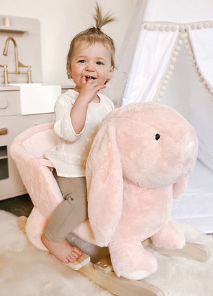 Rabbit Wooden Rocking Horse with Sound, Pink