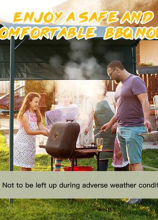 7FT Grill Gazebo BBQ Canopy with Sun Shade Panel Side Awning, 2 Exterior Serving Shelves, 5 Hooks for Patio Lawn Backyard