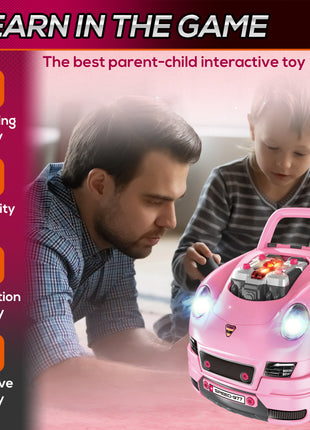 Mechanic Kids Truck Engine Toy Set, Car Service Play Set, Pink