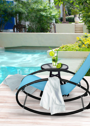 Pool Lounger, Outdoor Rocking Lounge Chair for Sunbathing, Pool, Beach, Porch with Pillow and Cool Mesh, Sun Tanning Rocker, Sky Blue