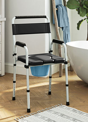Bedside Commode Chair for Seniors, Adults, Handicap, Raised Toilet Seat with Arm, Adjustable Height, 331 lbs, Black
