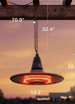 1500W Electric Patio Heater, IP65 Hanging Infrared Carbon Fiber Tube Outdoor Heater with Remote Control, Brown