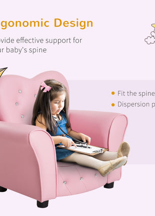 Kids Sofa Toddler Tufted Upholstered Sofa Chair Princess Couch Furniture with Diamond Decoration for Preschool Child, Pink