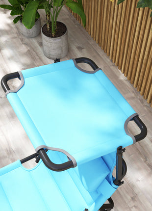 2 Pcs Outdoor Lounge Chair, 4 Position Adjustable Backrest, Folding, Cushioned w/ Sun Shade Roof & Pillow, Blue