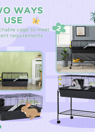 Two-Story Small Animal Cage Removable from Stand, Pet Habitat with Shelf & Wheels, 33" x 18.5" x 35", Charcoal Gray