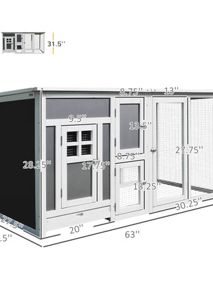 63" Chicken Coop Wooden Chicken House Rabbit Hutch Poultry Cage Hen Pen Backyard PC Roof with Run Box