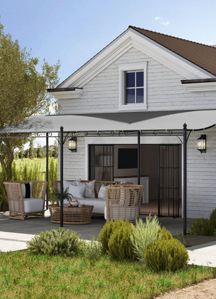 10' x 20' Wall-Mounted Outdoor Pergola Canopy, Metal Patio Canopy with Drainage Holes for Backyard, Garden, Dark Gray