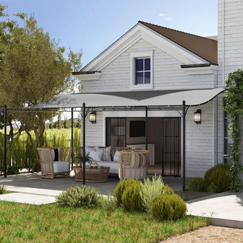 10' x 20' Wall-Mounted Outdoor Pergola Canopy, Metal Patio Canopy with Drainage Holes for Backyard, Garden, Dark Gray