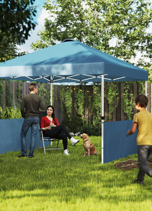 10' x 10' Pop Up Canopy Tent with 2 Half Sidewalls, UV50+ Instant Sun Shelter with Wheeled Carry Bag, Sea Blue