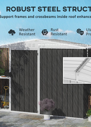 8 x 4ft Outdoor Garden Shed, Metal Shed with Air Vents and Lock for Backyard, Garden, Patio, Dark Gray