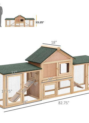 Rabbit Cage Outdoor, Rabbit House 83" 2 Story Deluxe XL Wooden Rabbit Hutch Big Bunny Cage w/ Ladder and Run