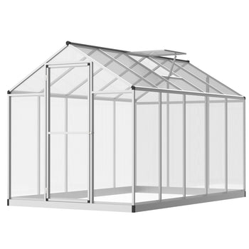 10' L x 6' W Walk-In Polycarbonate Greenhouse with Roof Vent for Ventilation & Rain Gutter for Winter