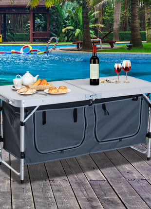 47" Portable Camping Table Aluminum Picnic Folding Camping Table with Carrying Handle and Storage Organizer