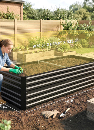Galvanized Raised Garden Bed, Steel Outdoor Planters with Reinforced Rods, 71" x 36" x 23", Black