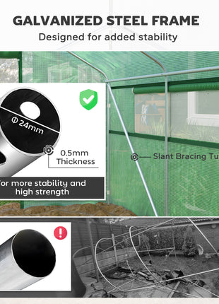13' x 10' x 6.5' Tunnel Greenhouse Hoop House with Upgraded Galvanized Steel Frame and Large Windows, Green