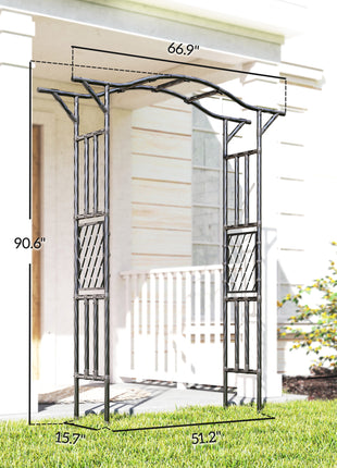 Garden Arch, PE-Coated Steel Garden Arch Trellis with Extended Top, Black