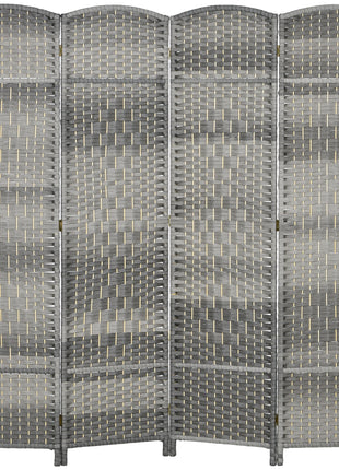 Folding Room Divider Screen 4 Panel 6' Tall Privacy Screen Freestanding Wood Partition for Home Office, Mixed Gray