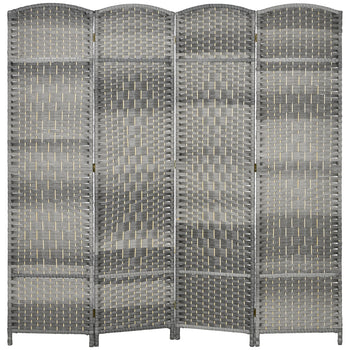 Folding Room Divider Screen 4 Panel 6' Tall Privacy Screen Freestanding Wood Partition for Home Office, Mixed Gray