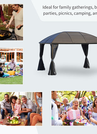 10' x 13' Hardtop Gazebo with Curtains, Netting, Pavilion with Steel Roof Ceiling Hook for Garden Patio, Gray