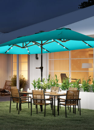 13ft Double-Sided Market Umbrella, Large Patio Umbrella with Solar Lights, Crank Handle for Garden, Pool, Yard, Blue