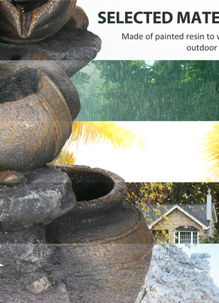 28.3" Solar Water Fountain, 4-Tier Resin Cascading Jars and Stacked Stones Outdoor Waterfall Fountain with LED Lights