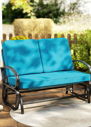Outdoor Glider Bench, 2-Person Patio Rocker Loveseat with Tufted Cushions, Steel Frame for Porch, Garden Backyard, Blue