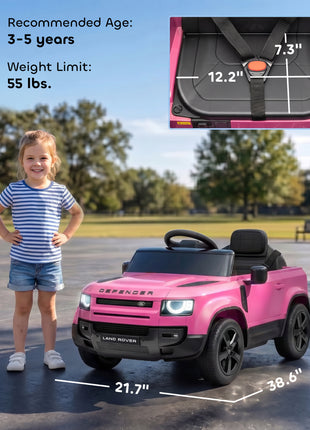 12V Ride on Car Licensed Land Rover with Remote, Suspension, Slow Start, 3 Speeds, Lights, Music, Horn for 3-5, Pink