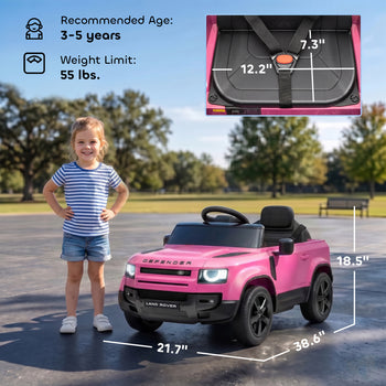 12V Ride on Car Licensed Land Rover with Remote, Suspension, Slow Start, 3 Speeds, Lights, Music, Horn for 3-5, Pink