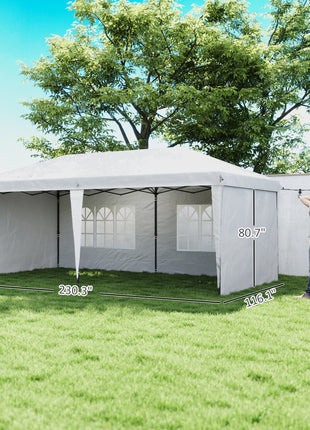 10' x 20' Pop Up Canopy Tent with 4 Sidewalls, Instant Gazebo with Carry Bag for Garden, Patio, White