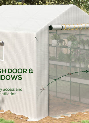 8' x 6' x 7' Portable Walk in Greenhouse with Mesh, Door, Windows, 18 Shelf, Trellis, Plant Labels, White