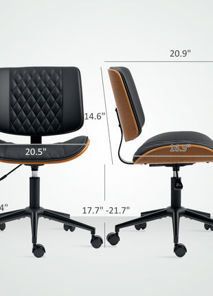 Home Office Chair No Arms with Wheels, PU Leather Desk Chair with Adjustable Height, 360 Swivel for Reading, Black