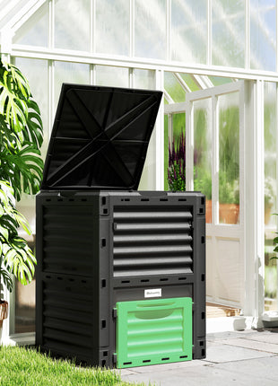 Garden Compost Bin 80 Gallon Outdoor Large Capacity Composter Fast Create Fertile Soil Aerating Box, Green