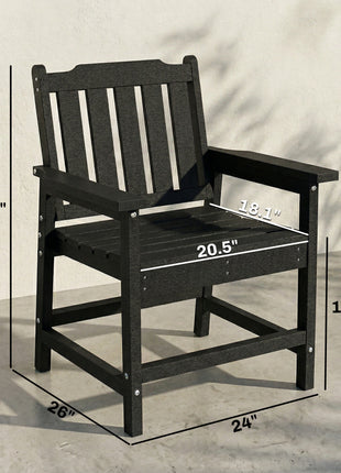 All-Weather Patio Chair, HDPE Patio Dining Chair, Heavy Duty Wood-Like Outdoor Furniture for Garden, Backyard, Deck, Porch, Lawn, Black