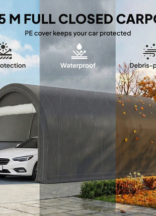 10' x 16' Carport, Heavy Duty Portable Garage Storage Tent with Large Zippered Door, Anti-UV PE Canopy Cover, Gray