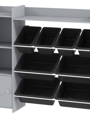 Toy Storage Organizer with 8 Bins, 2 Storage Cubbies, Shelf, Drawer, Gray