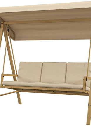 3-Person Patio Swing Chair, Outdoor Porch Swing with Adjustable Canopy, Removable Cushions for Garden, Backyard, Beige