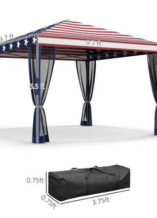 10' x 10' Outdoor Pop-Up Canopy with Sidewalls, Mesh Walls, Instant Setup for Party, Events, Patio, Lawn, American Flag