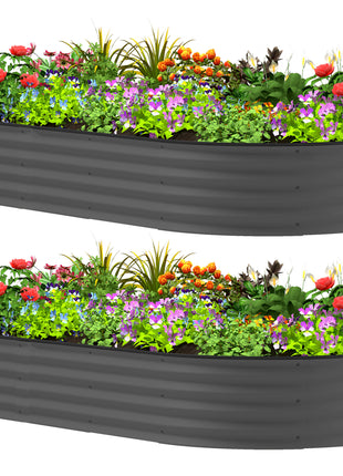 7' x 3' x 1' Raised Garden Bed Set, 2PCS Raised Beds for Gardening with Metal Plant Stakes, Dark Gray