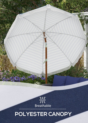 7 x 7 ft Outdoor Umbrella with Tilt, Vent, Patio Market Table Umbrella Parasol with Fringed Ruffles and Flounce, Blue