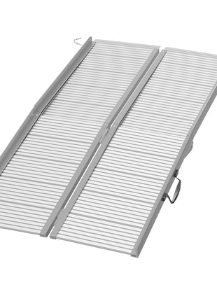 5' Foldable Handicap Ramp for Home, Steps, Doorways, Aluminum Portable Wheelchair Ramp, Textured Threshold Ramp, Silver