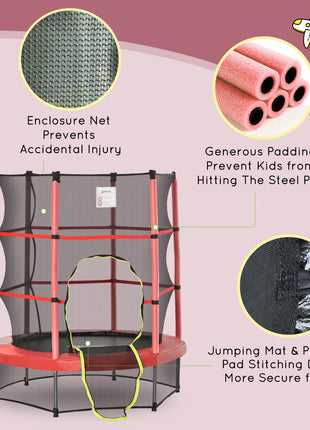 Φ5FT Kids Trampoline with Enclosure Net for Age 3 to 6 Years Red