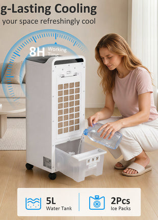 Room Air Cooler with Ice Packs, Ice Cooling Fan Water Humidifier Unit with Remote, Timer, Oscillating