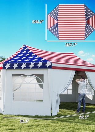22.3 x 16.4 ft Heavy Duty Party Tent, Outdoot Canopy Tent with 2 Doors and 6 Windows, American Flag