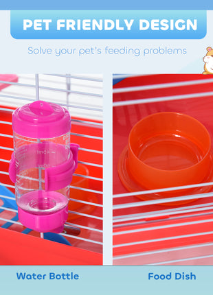 18.5" Hamster Cage with Exercise Wheel and Water Bottle, Dish, Rat House and Habitat 2-Story Design, Red