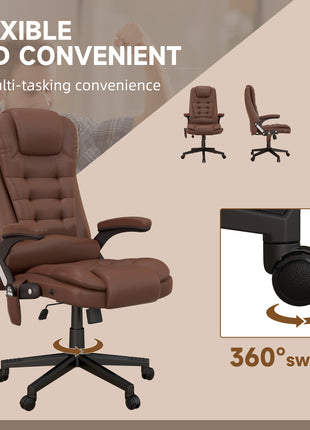 Massage Office Chair, Heated Reclining Computer Chair with 6 Vibration Points, Armrest and Remote, Brown