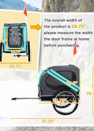 Dog Bike Trailer with 3 Entrances Large Wheels, Green