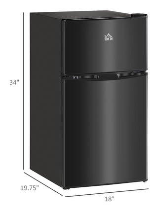 3.2 Cu.Ft Mini Fridge with Freezer, Compact Refrigerator with Adjustable Thermostat, Shelf and Double Reversible Door for Bedroom, Dorm, Home Office, Energy Efficient, Black