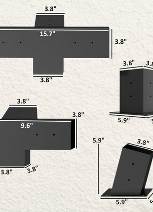 Pergola Kit, 15° Slanted Pergola Brackets w/ 4-Way/3-Way Brackets, Post Bases, Wall Mounts for 3.6" X 3.6" Lumber, Black