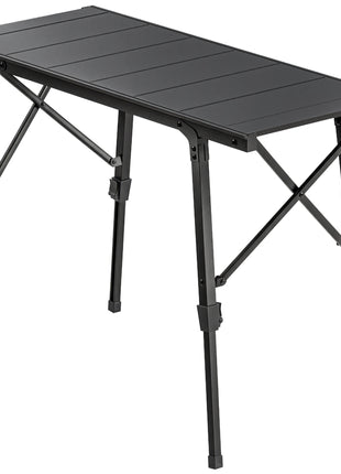 Adjustable Height Folding Picnic Table with Removable Plates, Aluminum Camping Table, Black