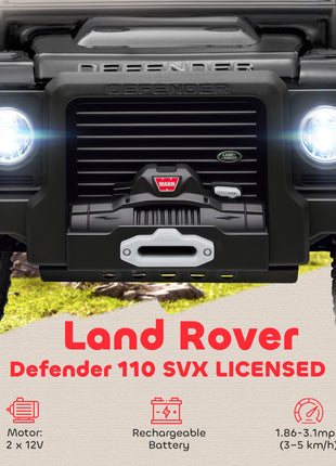 Land Rover Licensed Electric Car for Kids with Remote Control, Dual Motors, Spring Suspension, LED Lights, Black